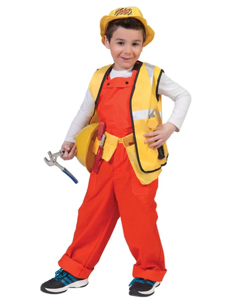 Kinderkostuum Overall Oranje met Fluo Hesje - Maat 140