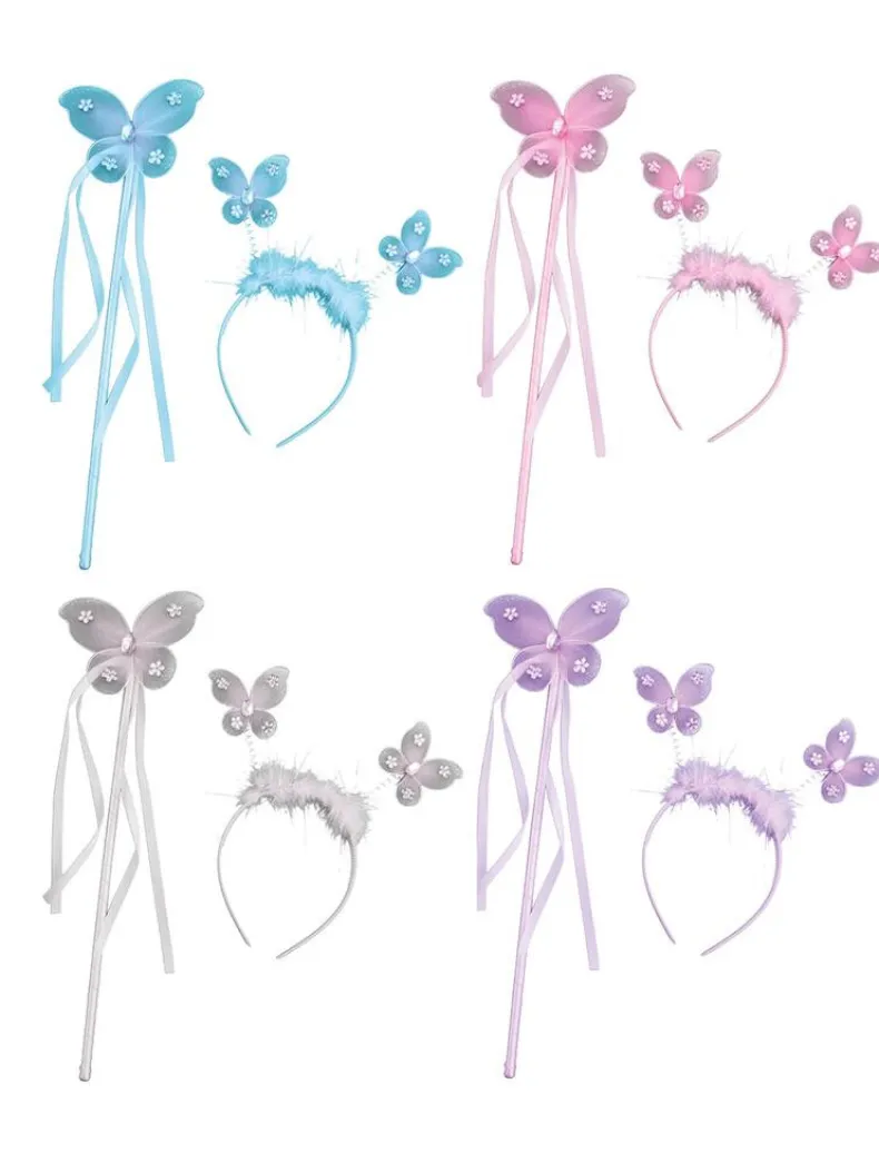 Vlinderset diadeem + stokje - 4 verschillende kleuren