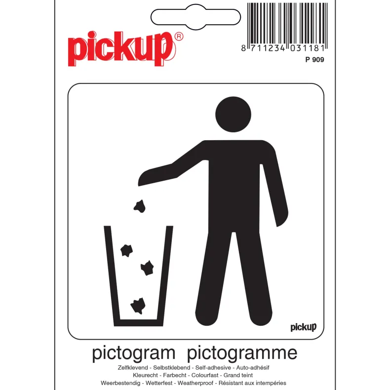 Pictogram afval in de bakken 10 x 10 cm