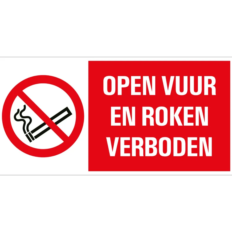 Pictogram open vuur en roken verboden 15 x 30 cm