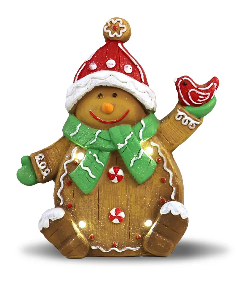 Peperkoeken sneeuwpopje met LED licht 35cm