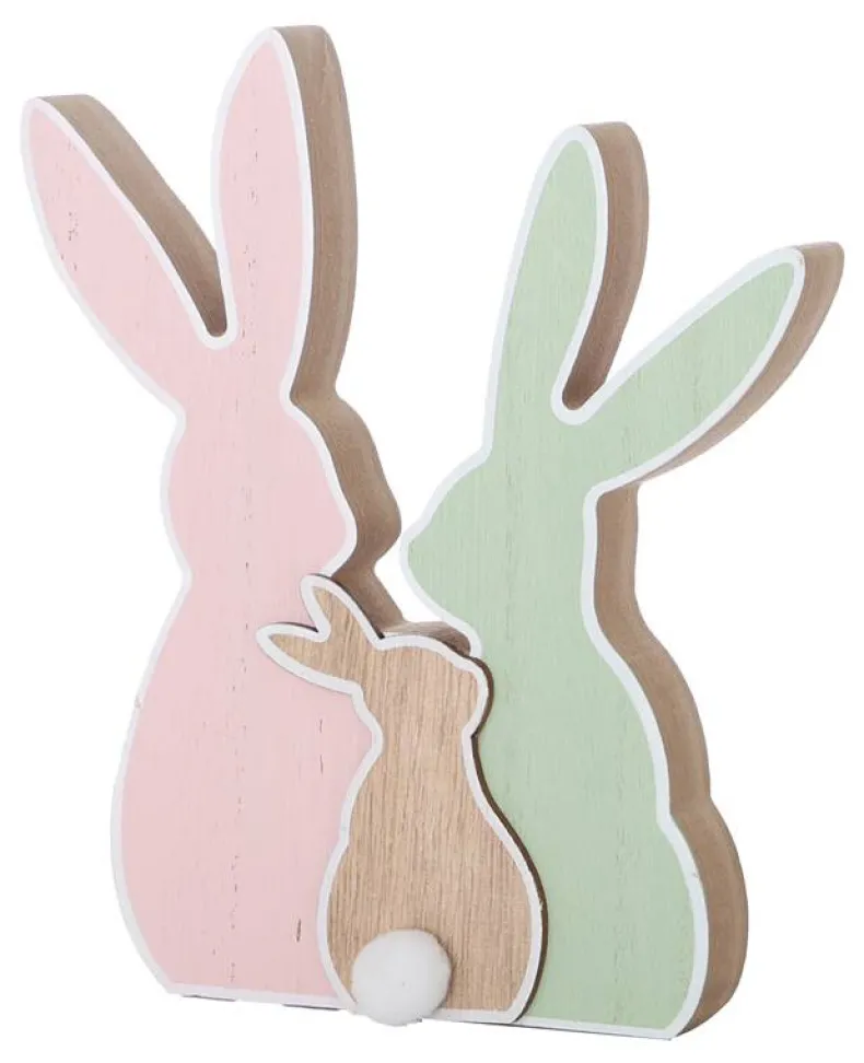 Decoratie houten familie konijntjes 22cm