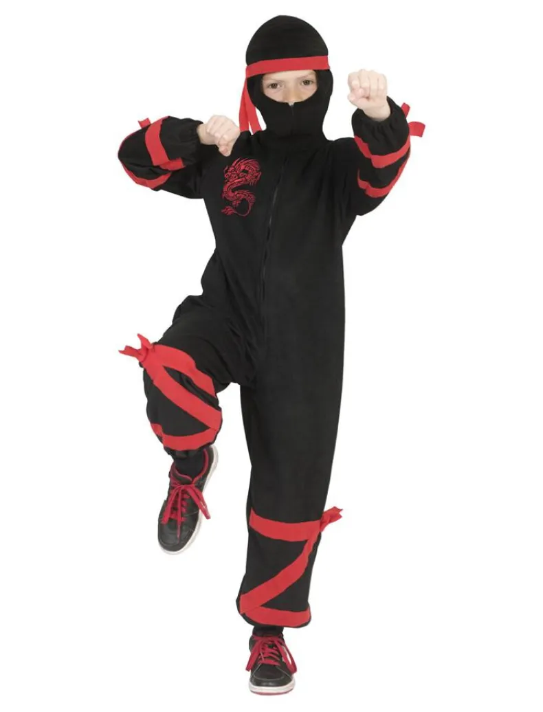 Kinderkostuum Ninja Zwart met Rode Draak - Maat 164
