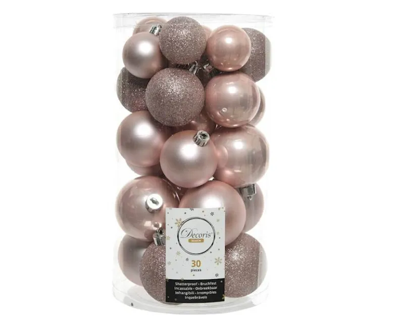 Kerstbal Glitter Poederroze - 30 stuks
