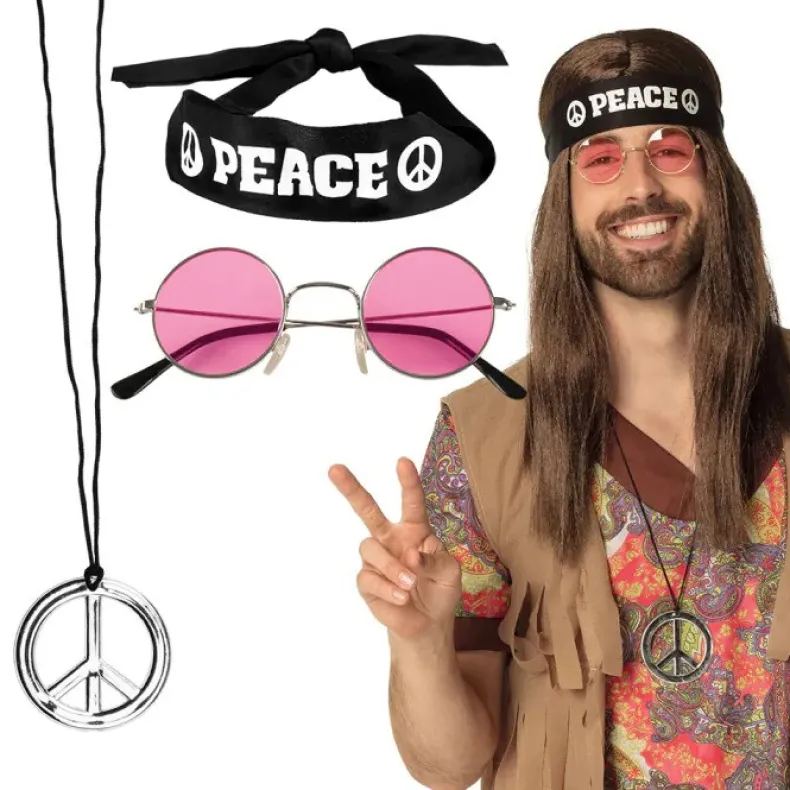 Hippie Set Peace Deluxe - bril + hoofdband + ketting