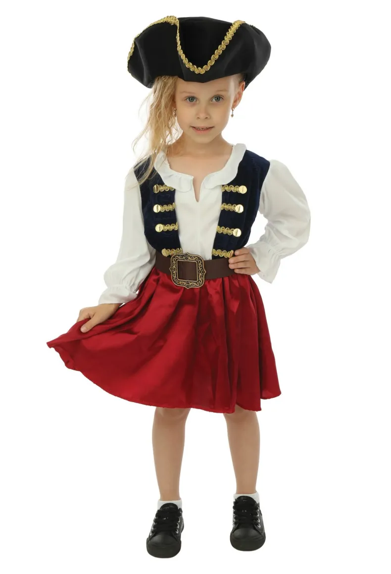 Kinderkostuum piraat met hoed meisje- 3 delig - Blauw/rood - 3-4 jaar