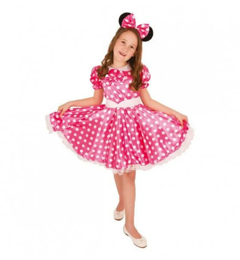 Verkleedjurk Minnie Mouse - Roze met witte stippen - Maat 116