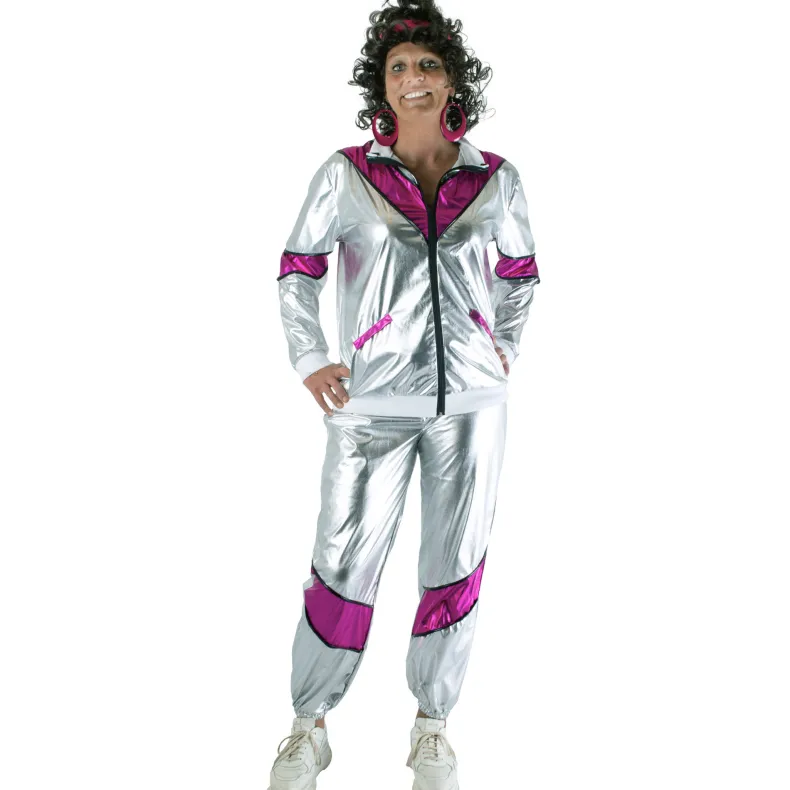 Trainingspak 80ies Sporty Scarlet Dames - zilver/paars - Maat 40/42