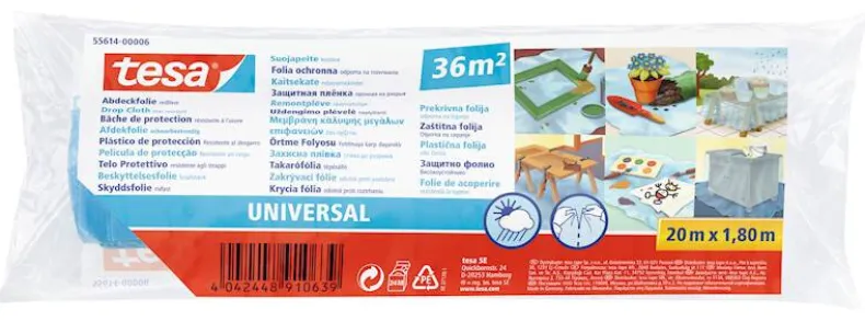 Afdekfolie Universal beschermt grote oppervlakken tegen verfspatten 20 m x 1800 mm