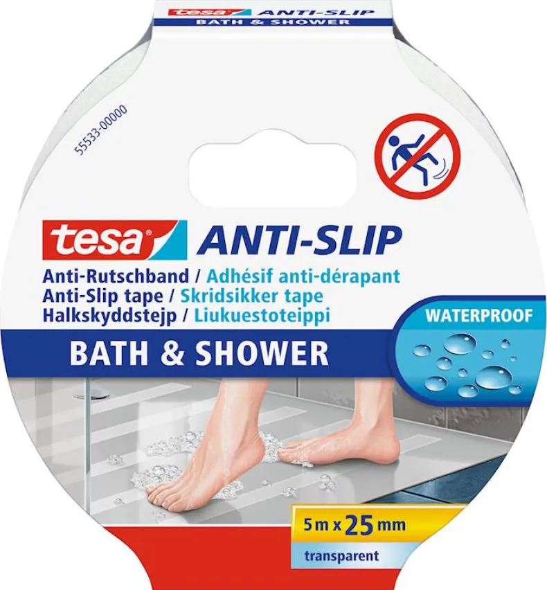 Anti-slip tape 5 m x 25 mm / bad & douche - transparant