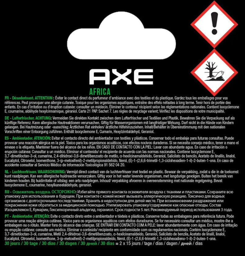 AXE Navulling Luchtverfrisser Alu Houder Africa - 2 stuks