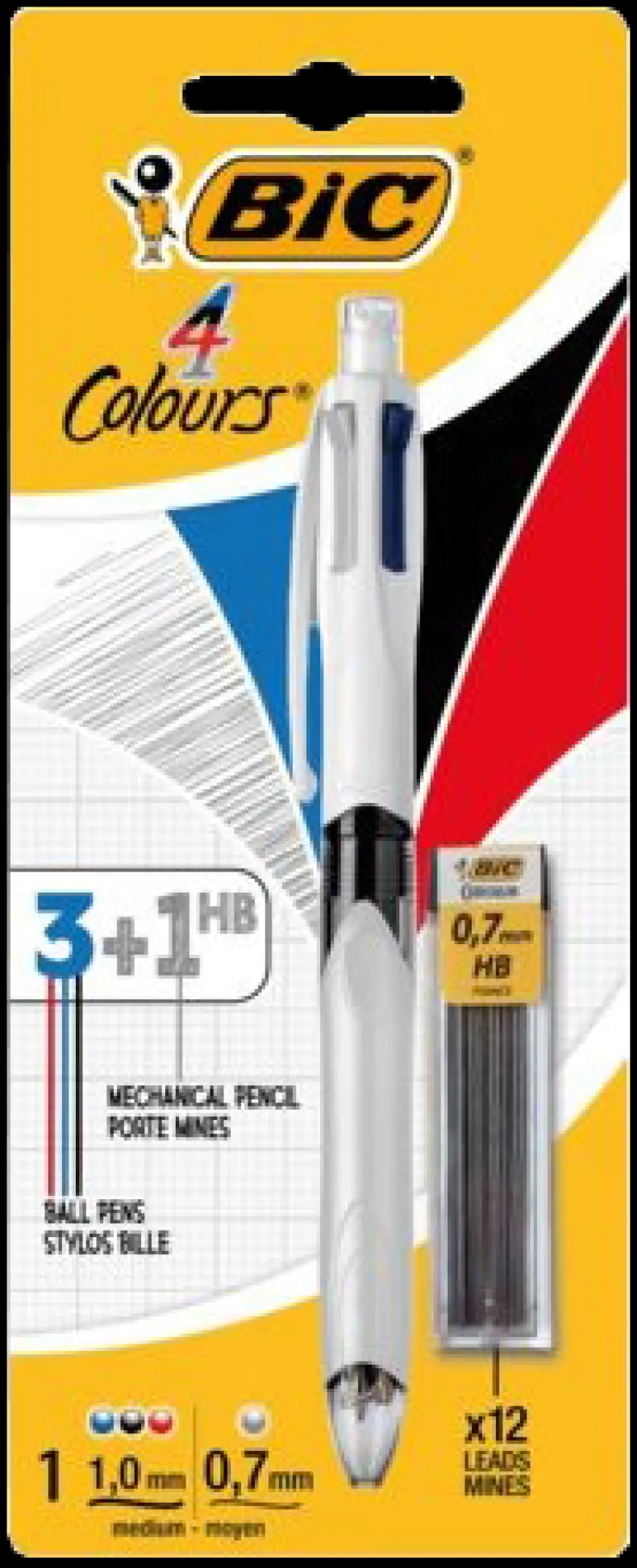 Balpen 3 kleuren met 1 vulpotlood HB navulbaar 0,7 mm