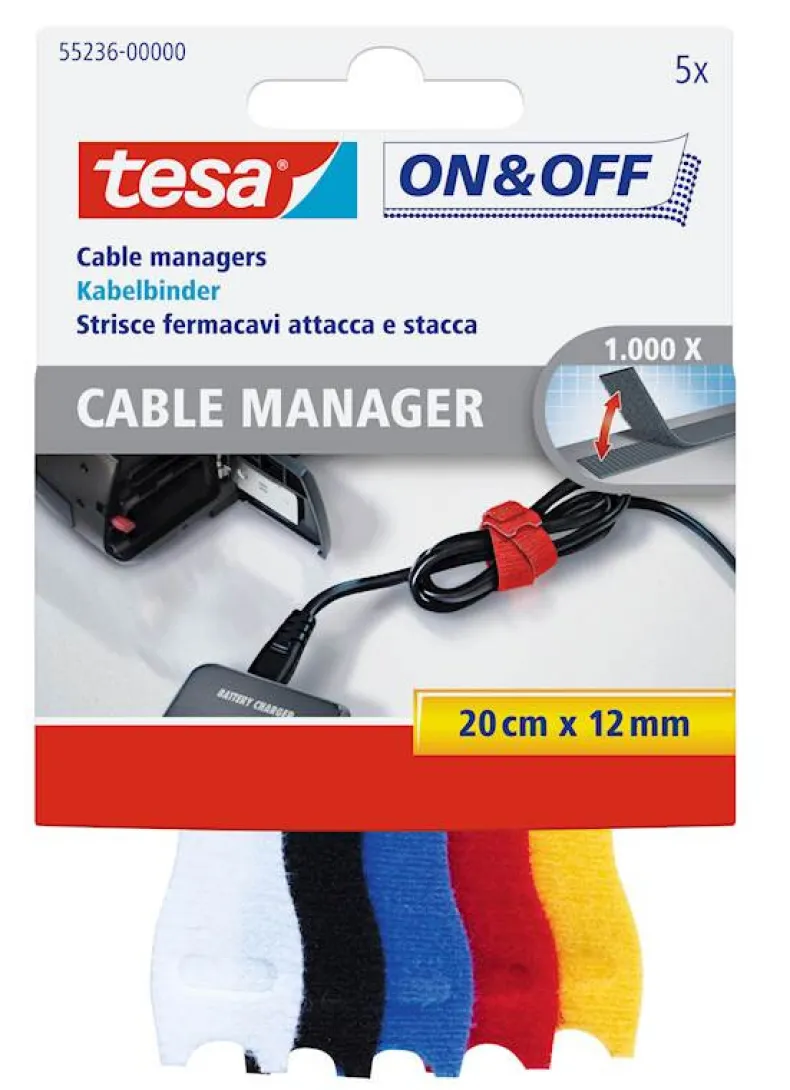 Cable Manager 12 mm x 20 cm wit - zwart -  blauw - rood - geel