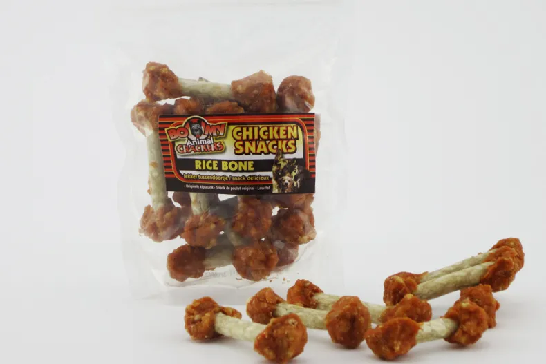 Chicken snacks rice bone
