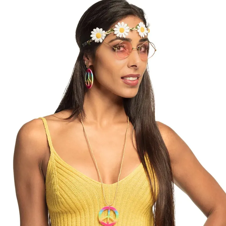 Hippie Set Flower Power - bril + hoofdband + oorbellen + ketting