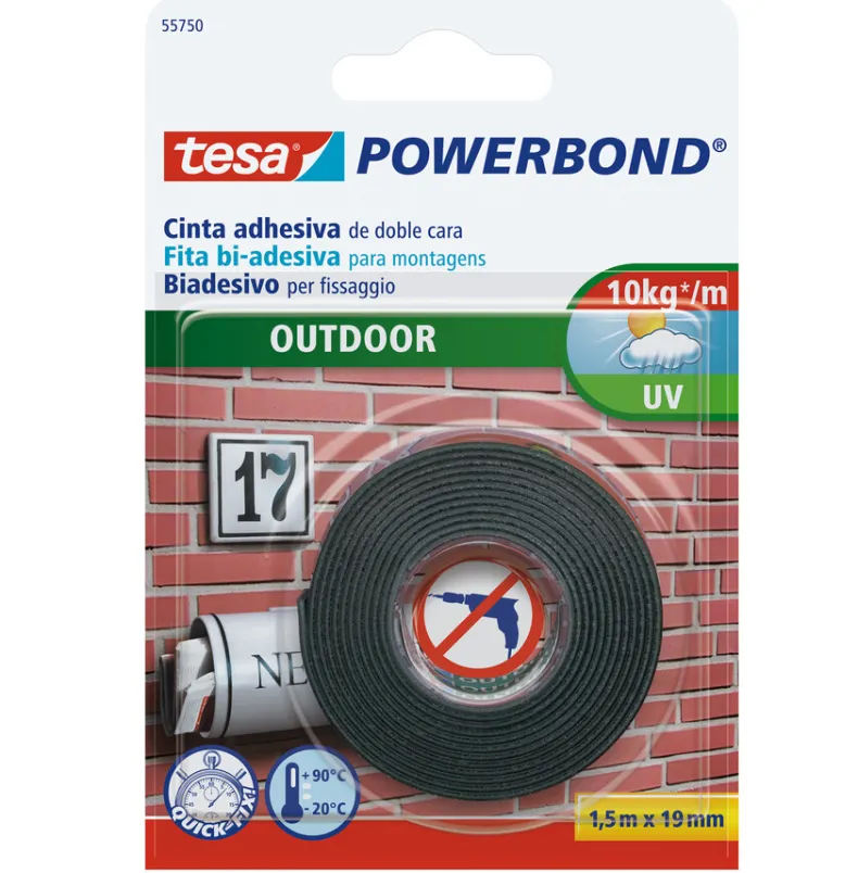 Dubbelzijdige klevende montagetape 1,5 m x 19 mm voor buiten