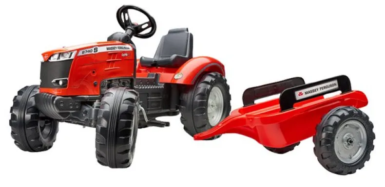 Falk tractor Massey Ferguson S8740 met aanhangwagen rood