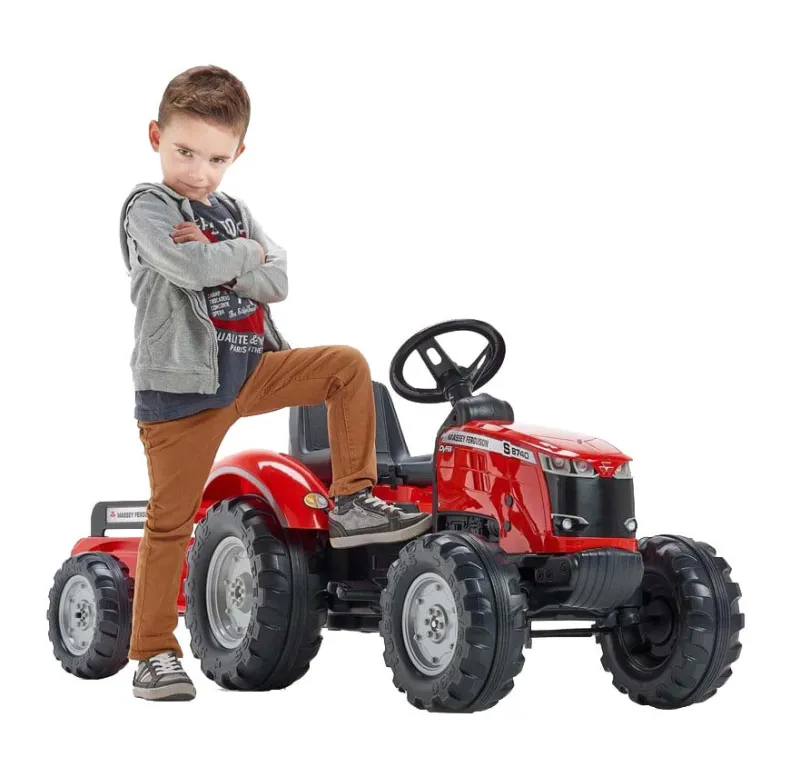Falk tractor Massey Ferguson S8740 met aanhangwagen rood