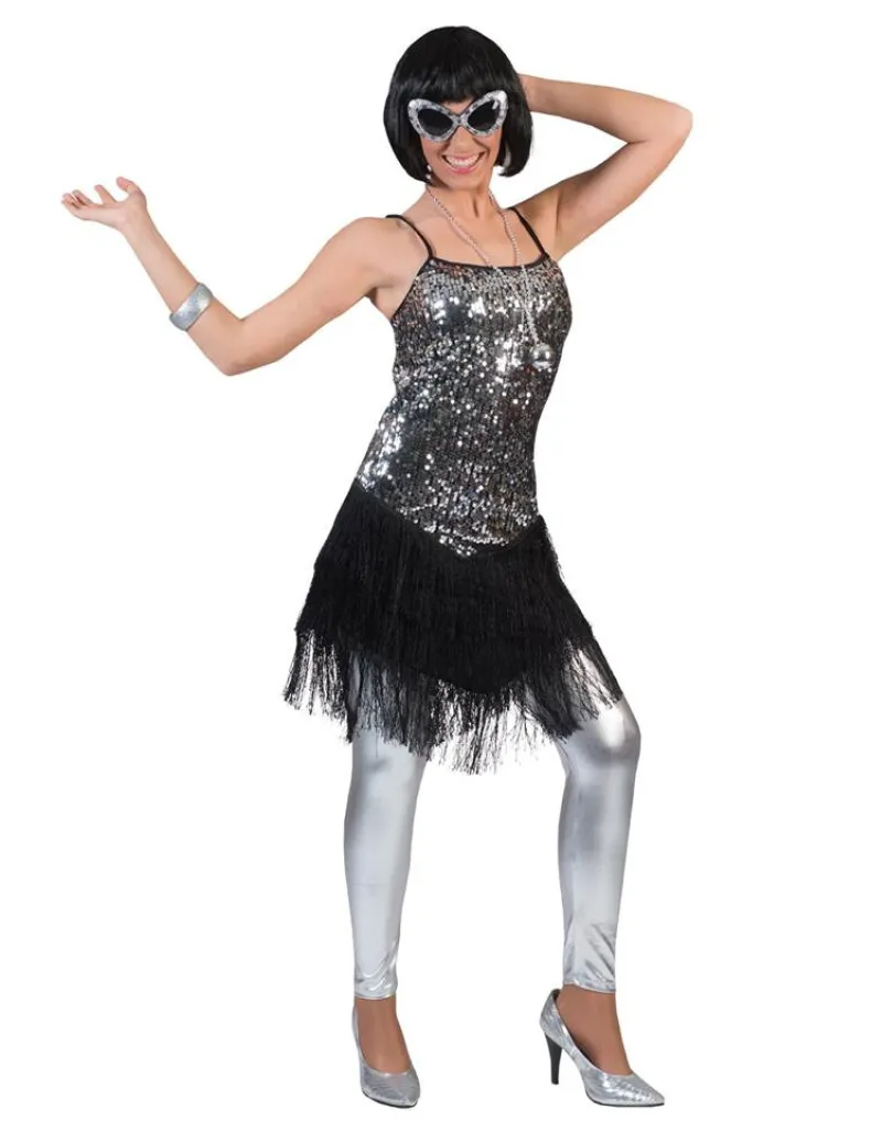 Kostuum Glitterjurk Zilver met Franjes - Maat 44/46