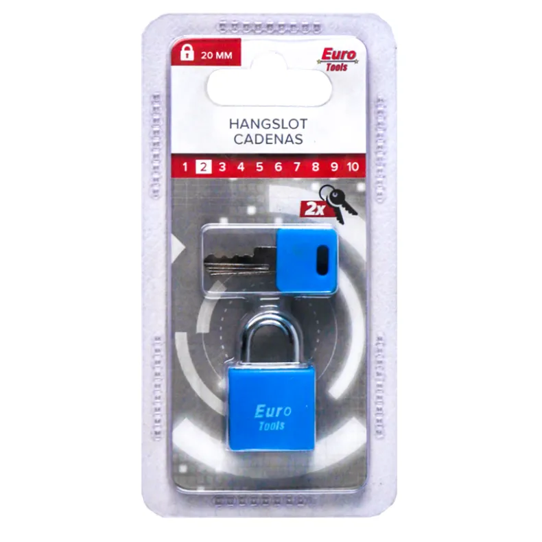hangslot 20 mm blauw + 2 sleutels