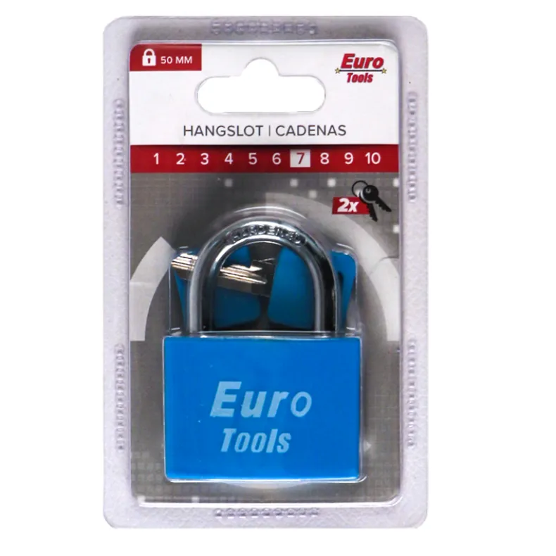 Hangslot 50 mm blauw + 2 sleutels