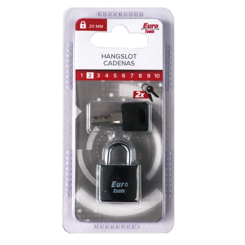 hangslot 20 mm  zwart + 2  sleutels