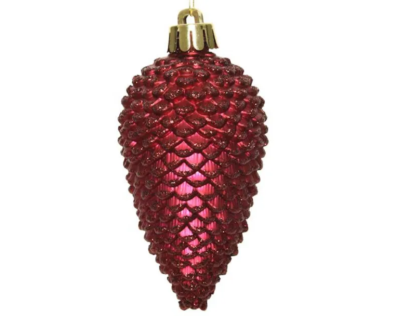 6X dennenappel Glitter Ossenbloed 4,5x8 cm