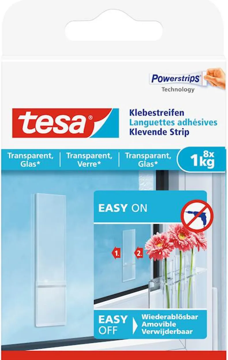 Klevende strips transparant glas