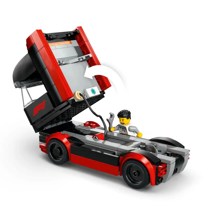 LEGO City 60445 F1® truck met RB20 en AMR24 F1® auto's