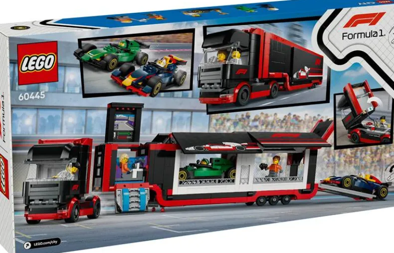 LEGO City 60445 F1® truck met RB20 en AMR24 F1® auto's