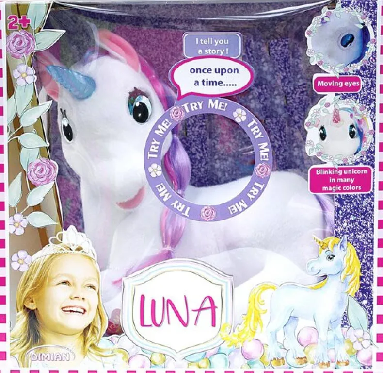 Luna Interactieve Eenhoorn - 3 Verhalen - Bewegende Ogen - 36cm