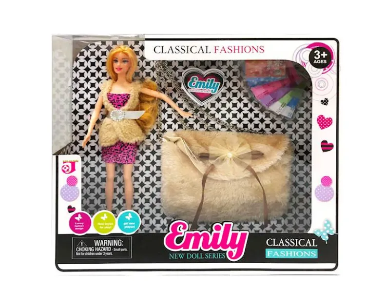 Mannequinpop + goudkleurig handtasje