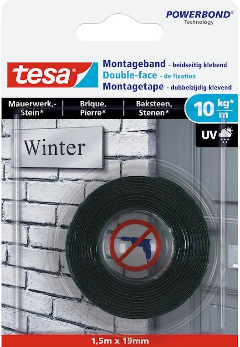 Montagetape 1,5 m x 19 mm baksteen