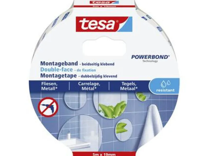 Montagetape 5 m x 19 mm / tegels & metaal - waterproof