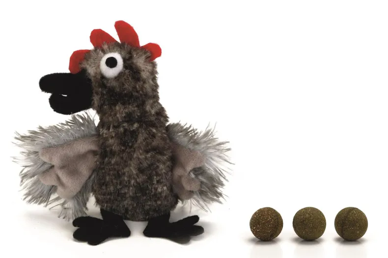 Pluche kattenspeeltje kalkoen met bal 12,5 cm