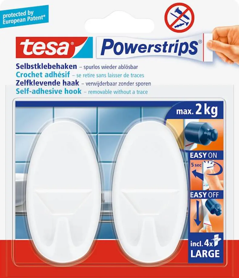 Powerstrips haak Large 6,8 cm wit (2 stuks)