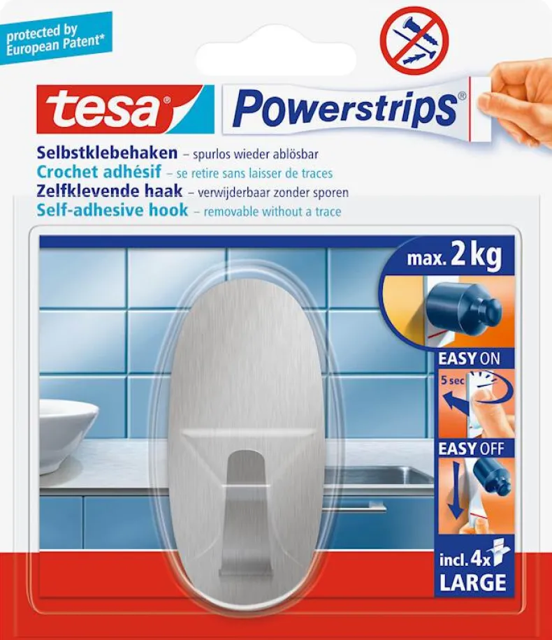 Powerstrips zelfklevende haak ovaal metaal (1 haak + 4 strips)