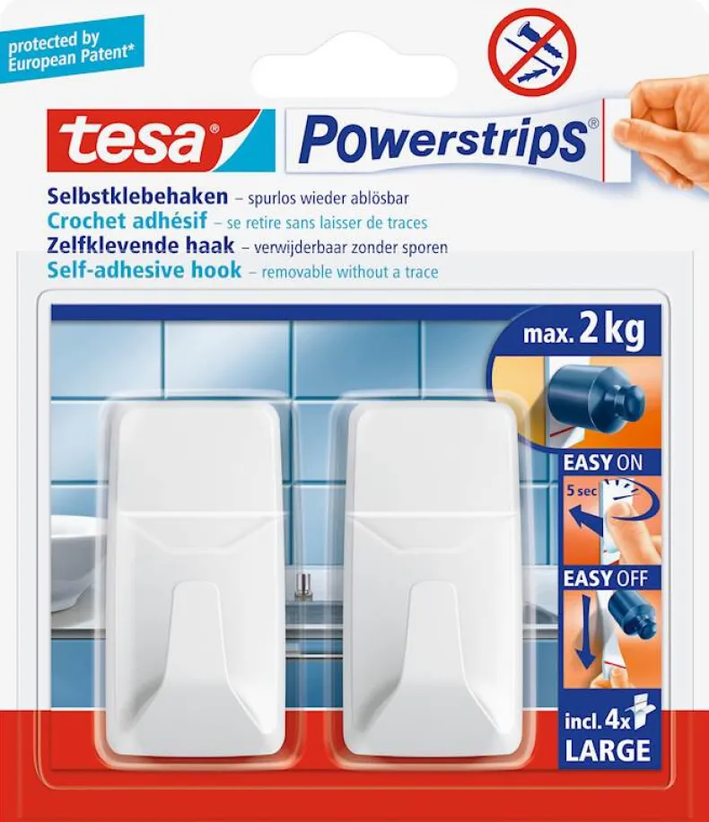 Powerstrips zelfklevende haak rechthoekig wit (2 haken + 4 strips)
