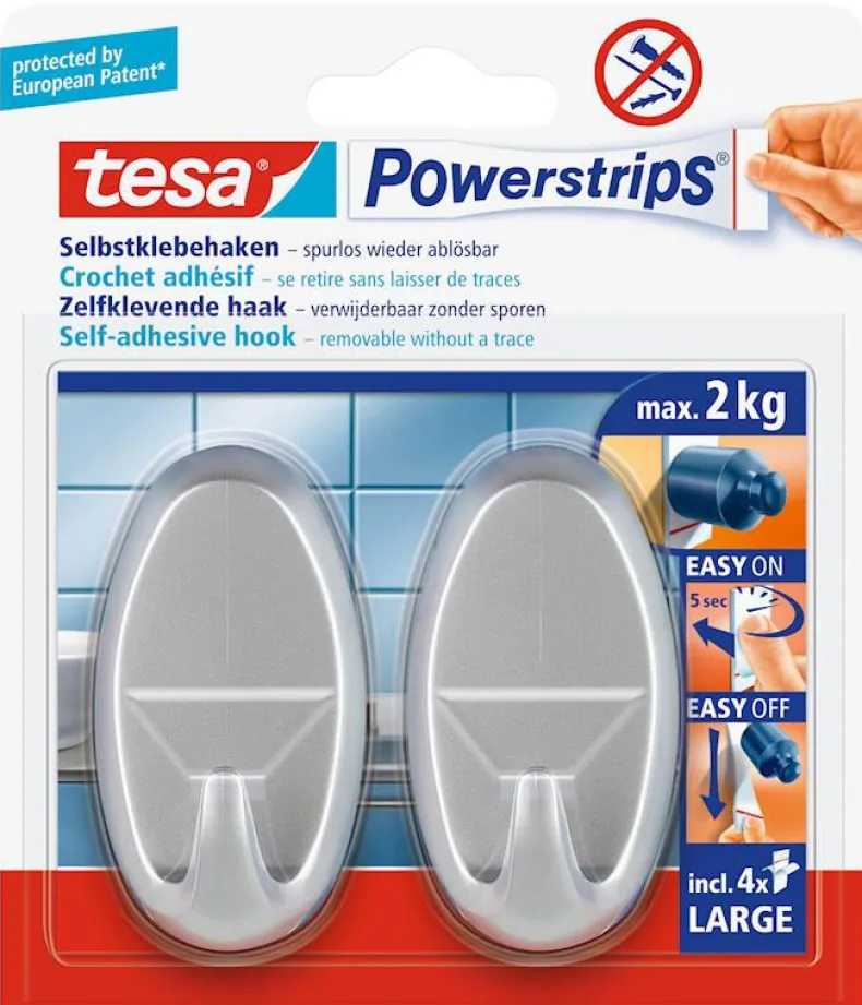 Powerstrips zelfklevende haak ovaal mat chroom
