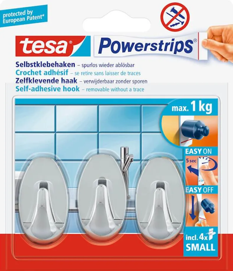 Powerstrips zelfklevende haak ovaal chroom