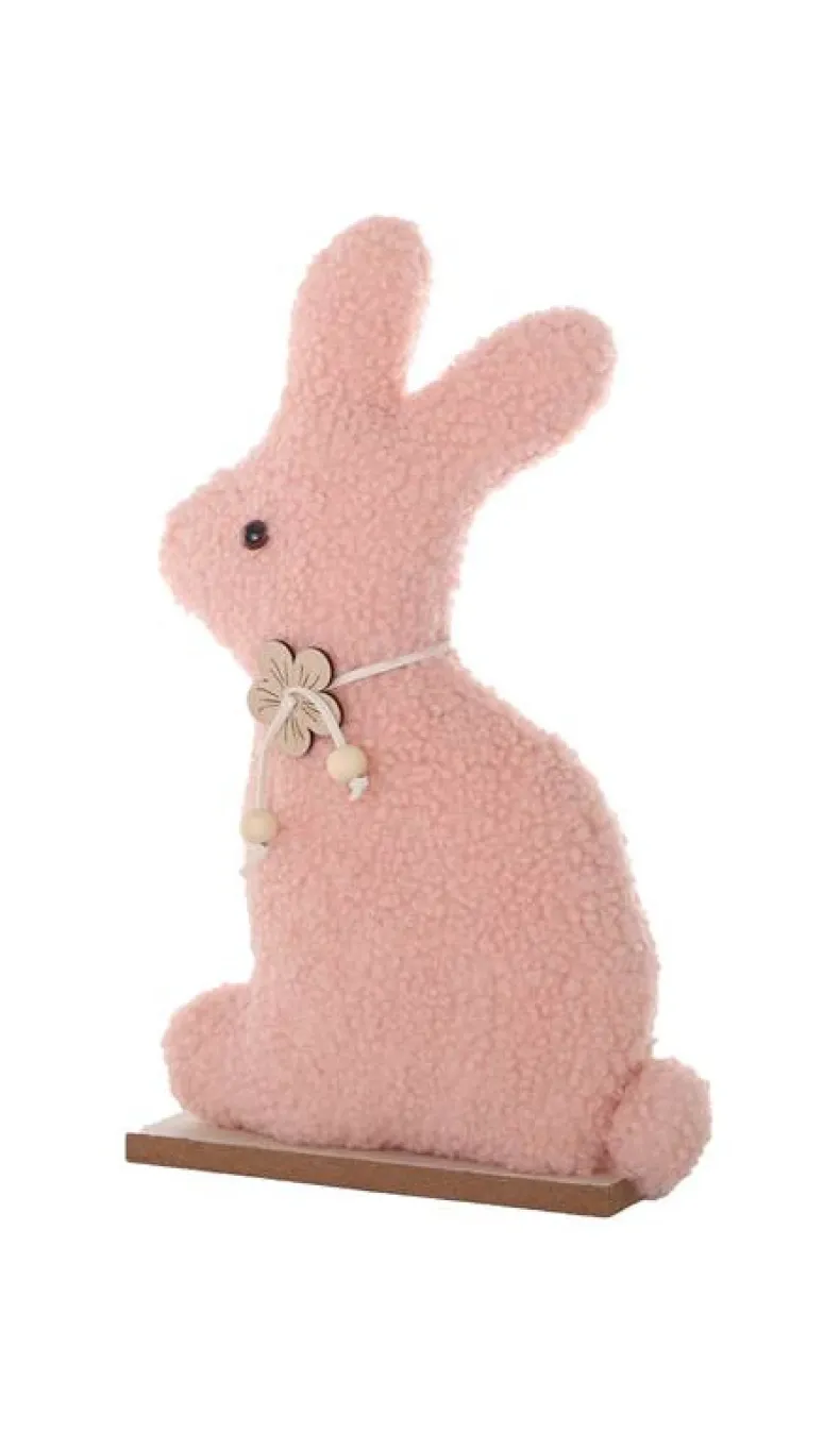 Decoratie houten konijn op voet roze 29cm