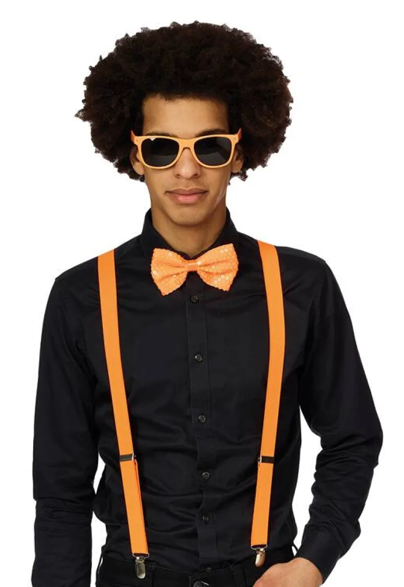 Set Neon Oranje - Bretellen + Strik + Bril