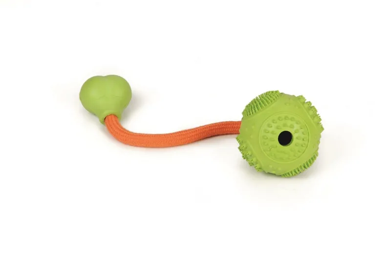 Rubber dental bal met koord groen 5 cm