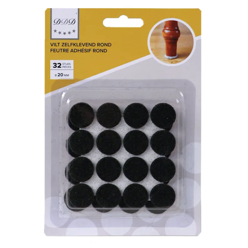 Zelfklevende ronde viltjes 20 mm zwart (32 stuks)