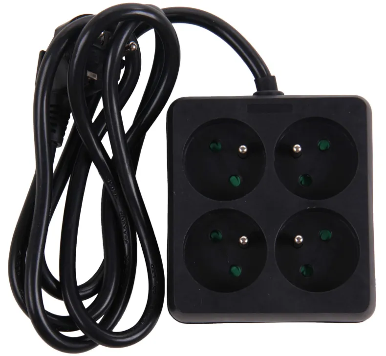 Stekkerblok vierkant met kabel zwart 1,5 m