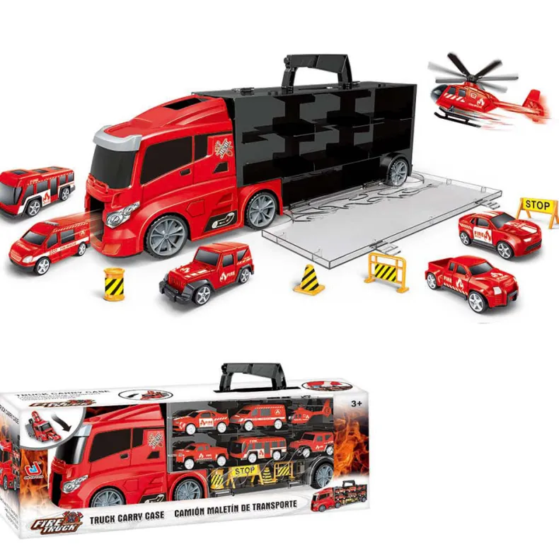 Vrachtwagen koffer + voertuigen rood