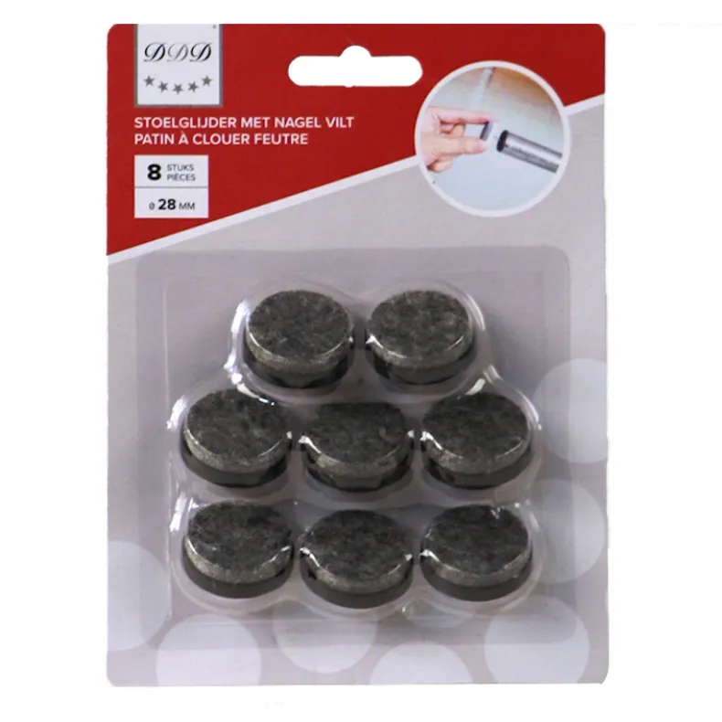 stoelglijder 28 mm vilt 8 stuks grijs/ zwar