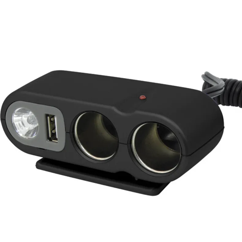 2-weg Stekkerdoos USB + licht 12 V