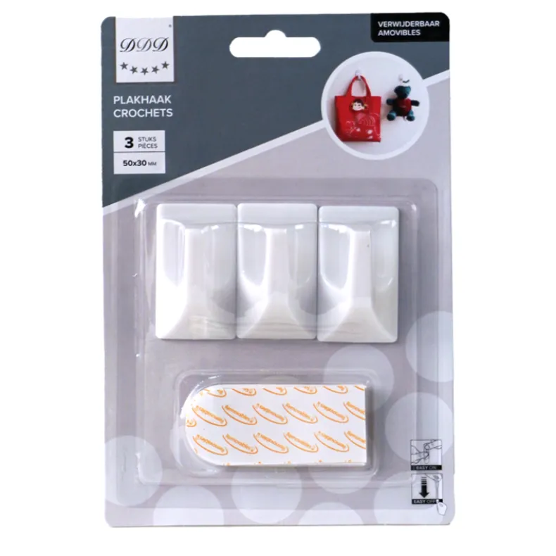 Plakhaken verwijderbaar 3 stuks vierkant wit