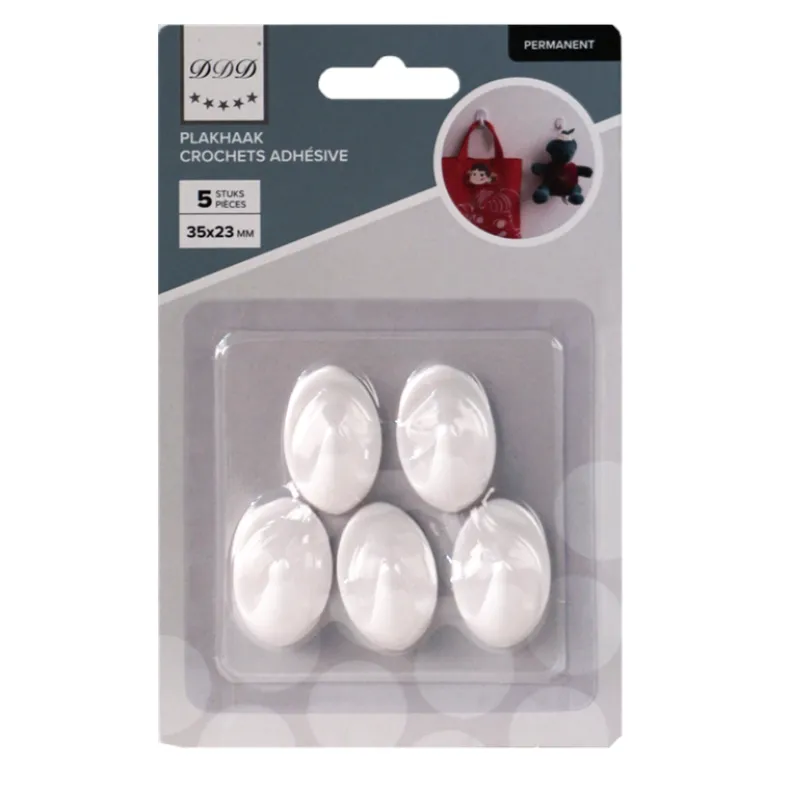 permanente plakhaken van 5 stuks ovaal wit